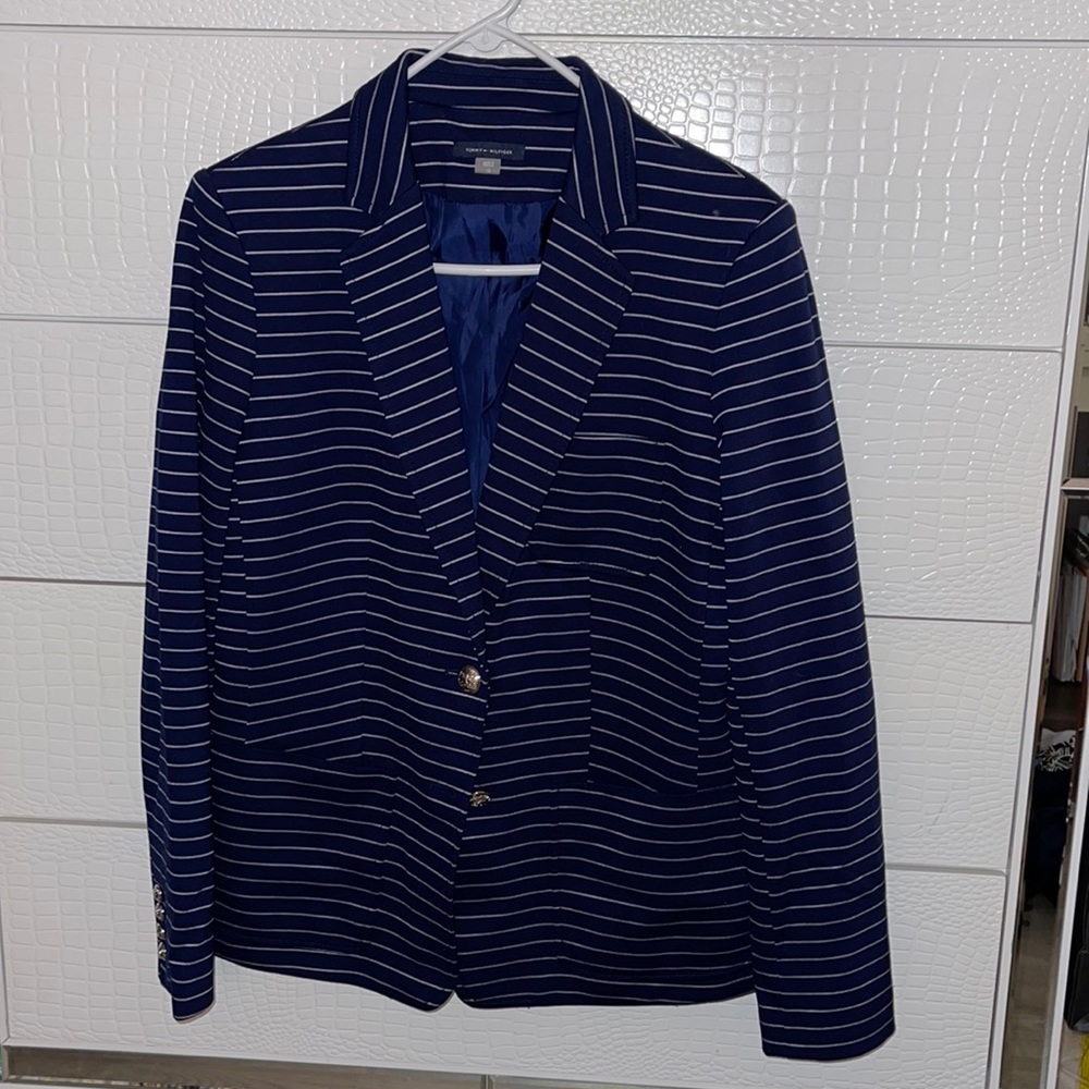 Navy blue and white stripe blazer
